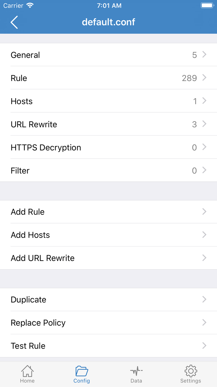 Official Shadowrocket Config editor showing General, Rule, Hosts, and Add Rule